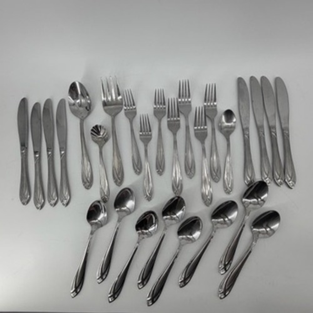 Hampton Silversmiths Lace Frosted Stainless Flatware Set 27 Pieces Silverware